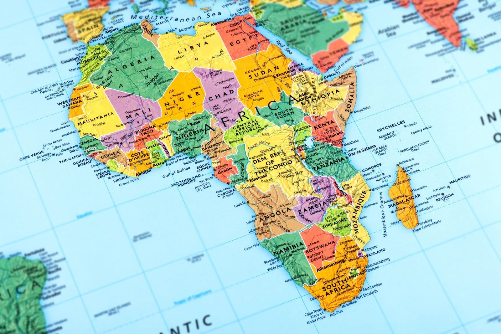 Colourful map of Africa highlighting countries involved in open banking initiatives and fintech developments.